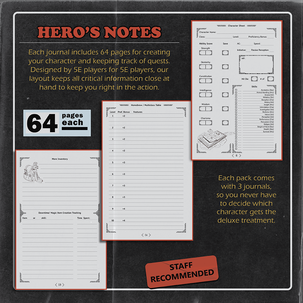 Dungeon Notes: Hero's Journals (3 Pack) - 1985 Games